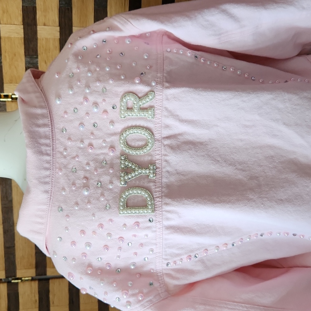 NWOT! READ!! Custom made crop pearl & diamond jean jacket